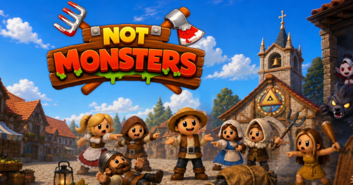 Not Monsters characters accusing each other in a medieval village